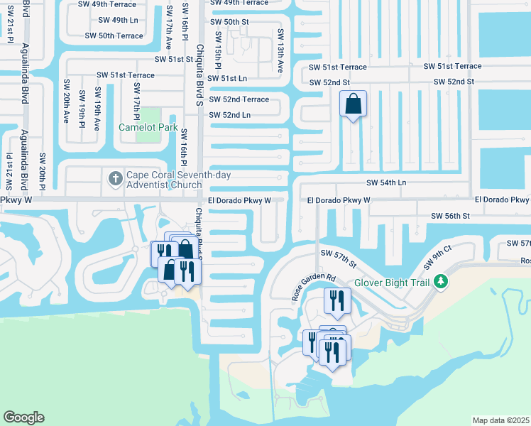 map of restaurants, bars, coffee shops, grocery stores, and more near 5506 Southwest 14th Place in Cape Coral