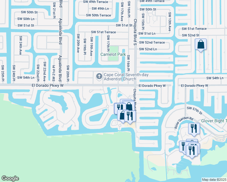 map of restaurants, bars, coffee shops, grocery stores, and more near 5510 Cape Harbour Drive in Cape Coral