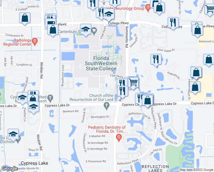map of restaurants, bars, coffee shops, grocery stores, and more near 13805/809 Heron Wood Lane in Fort Myers