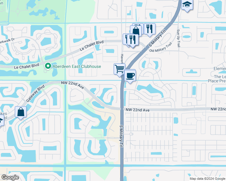 map of restaurants, bars, coffee shops, grocery stores, and more near 8601 Rosalie Court in Boynton Beach