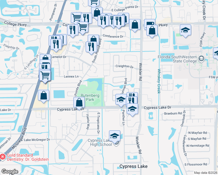 map of restaurants, bars, coffee shops, grocery stores, and more near 6158 Principia Drive in Fort Myers