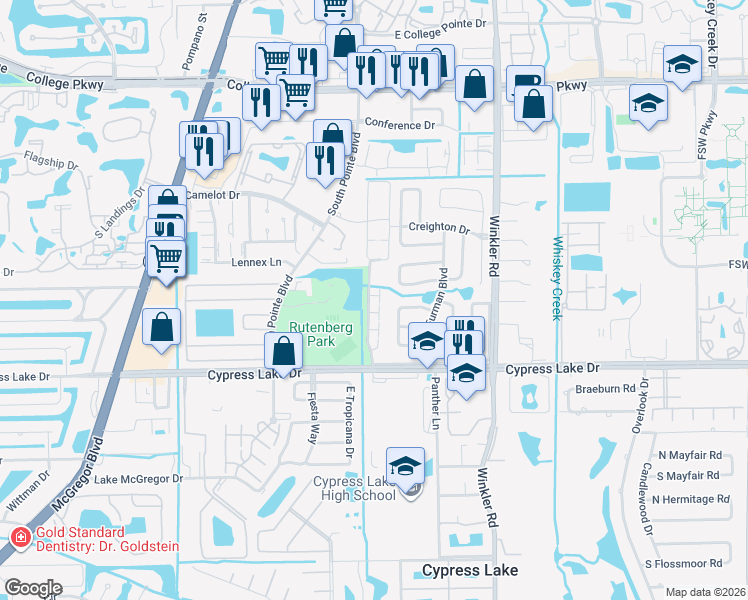 map of restaurants, bars, coffee shops, grocery stores, and more near 6158 Principia Drive in Fort Myers