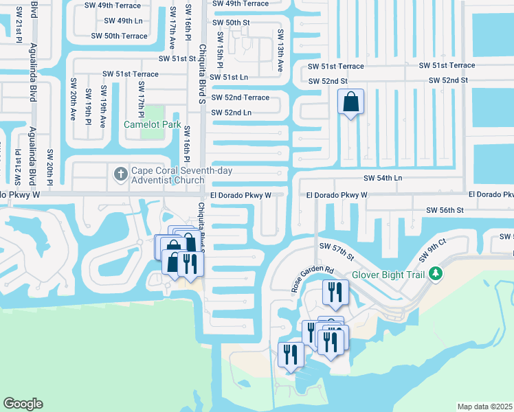 map of restaurants, bars, coffee shops, grocery stores, and more near 5506 Southwest 14th Place in Cape Coral