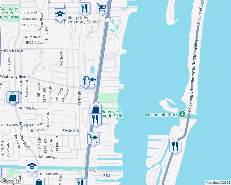 map of restaurants, bars, coffee shops, grocery stores, and more near 151 Harbors Way in Boynton Beach