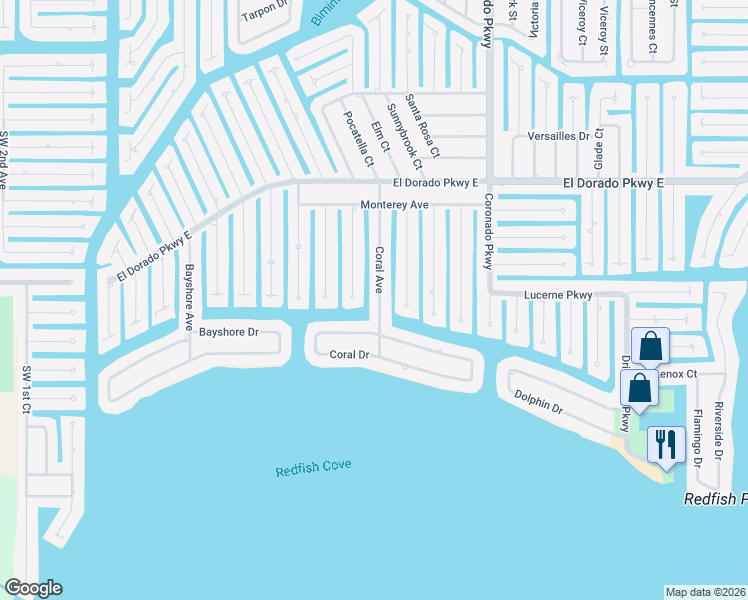 map of restaurants, bars, coffee shops, grocery stores, and more near 5376 Coral Ave in Cape Coral