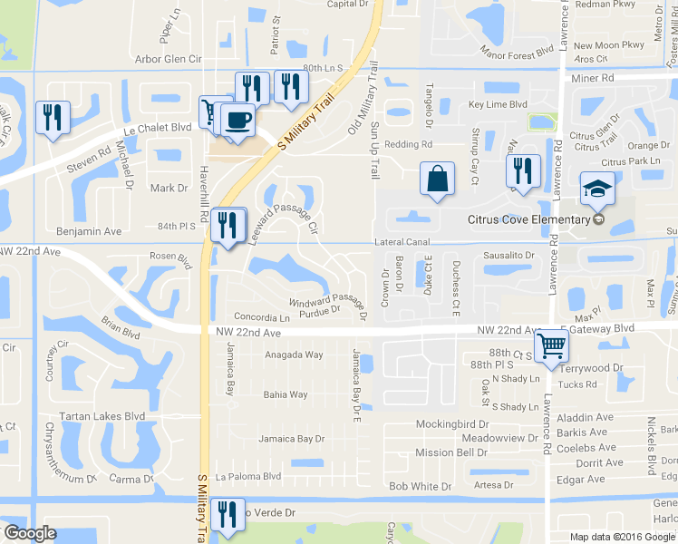 map of restaurants, bars, coffee shops, grocery stores, and more near 4561 Catamaran Circle in Boynton Beach
