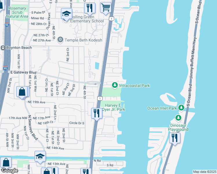 map of restaurants, bars, coffee shops, grocery stores, and more near 122 Harbors Way in Boynton Beach