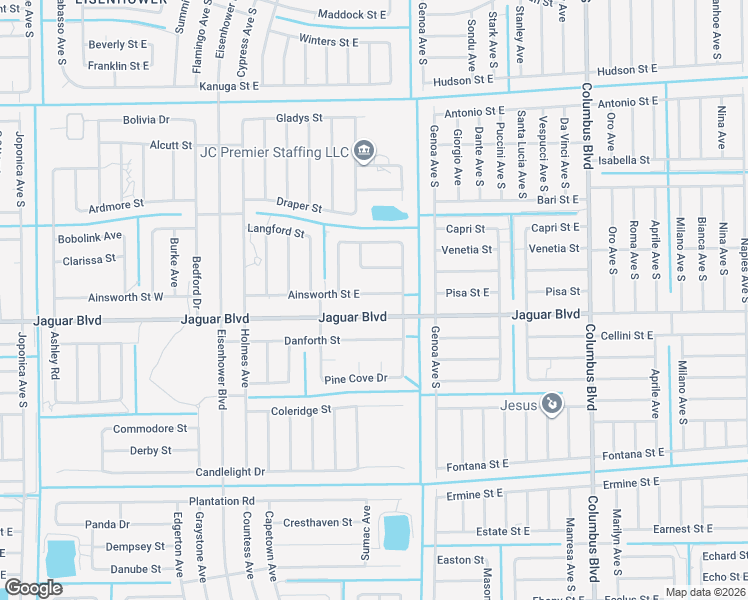 map of restaurants, bars, coffee shops, grocery stores, and more near 1076 Ainsworth Street East in Lehigh Acres