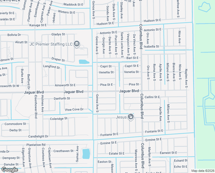 map of restaurants, bars, coffee shops, grocery stores, and more near 1114 Pisa Street East in Lehigh Acres