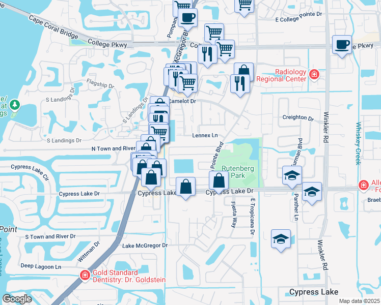 map of restaurants, bars, coffee shops, grocery stores, and more near 9749 Deerfoot Drive in Fort Myers