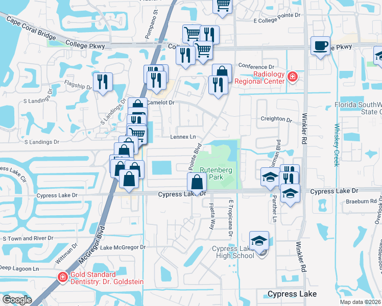 map of restaurants, bars, coffee shops, grocery stores, and more near 9720 Deerfoot Drive in Fort Myers