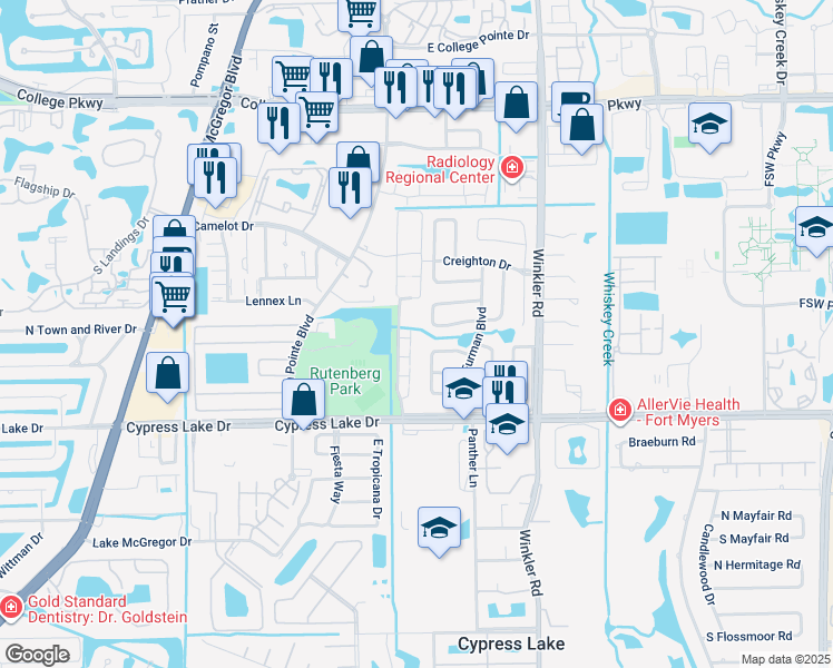 map of restaurants, bars, coffee shops, grocery stores, and more near 6158 Principia Drive in Fort Myers
