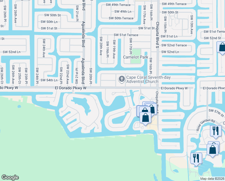 map of restaurants, bars, coffee shops, grocery stores, and more near 5509 Merlyn Lane in Cape Coral