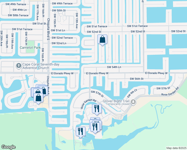 map of restaurants, bars, coffee shops, grocery stores, and more near 1204 El Dorado Parkway West in Cape Coral