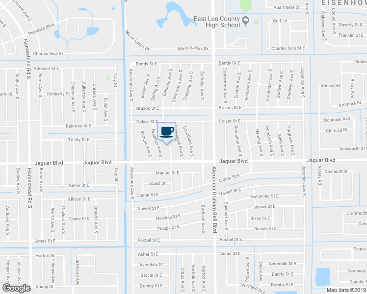 map of restaurants, bars, coffee shops, grocery stores, and more near 761 Chelsea Avenue South in Lehigh Acres