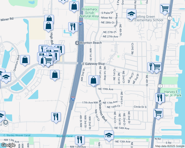 map of restaurants, bars, coffee shops, grocery stores, and more near 2080 Northwest 1st Street in Boynton Beach