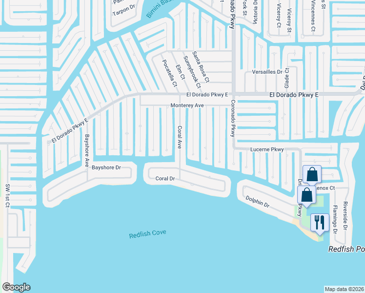 map of restaurants, bars, coffee shops, grocery stores, and more near 5376 Coral Ave in Cape Coral