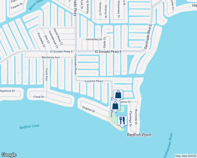 map of restaurants, bars, coffee shops, grocery stores, and more near 925 Lucerne Parkway in Cape Coral