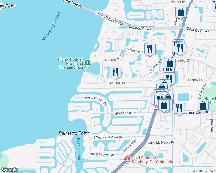 map of restaurants, bars, coffee shops, grocery stores, and more near 928 North Town and River Drive in Fort Myers
