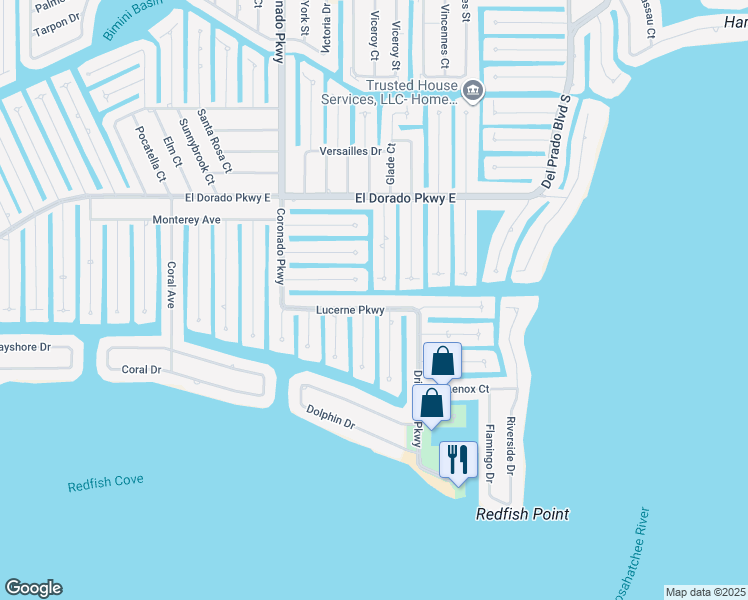 map of restaurants, bars, coffee shops, grocery stores, and more near 929 Lucerne Parkway in Cape Coral
