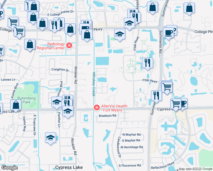 map of restaurants, bars, coffee shops, grocery stores, and more near 13393 Broadhurst Loop in Fort Myers