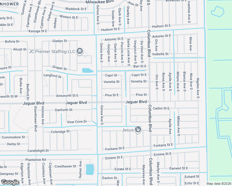 map of restaurants, bars, coffee shops, grocery stores, and more near 1114 Pisa Street East in Lehigh Acres