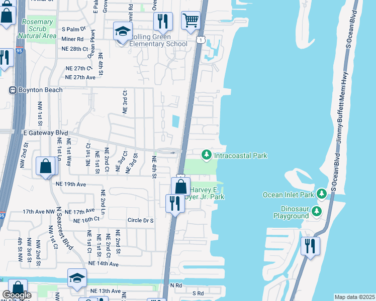 map of restaurants, bars, coffee shops, grocery stores, and more near 2002 South Federal Highway in Boynton Beach