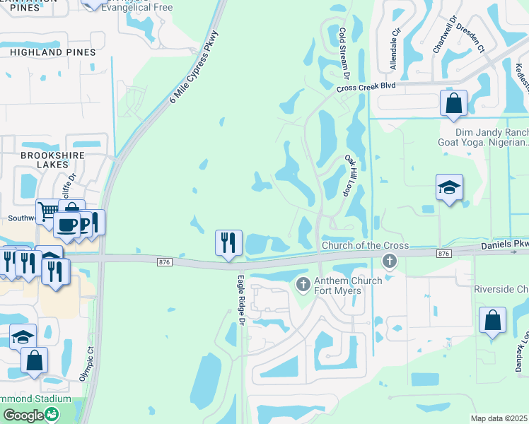 map of restaurants, bars, coffee shops, grocery stores, and more near 13256 White Marsh Lane in Fort Myers