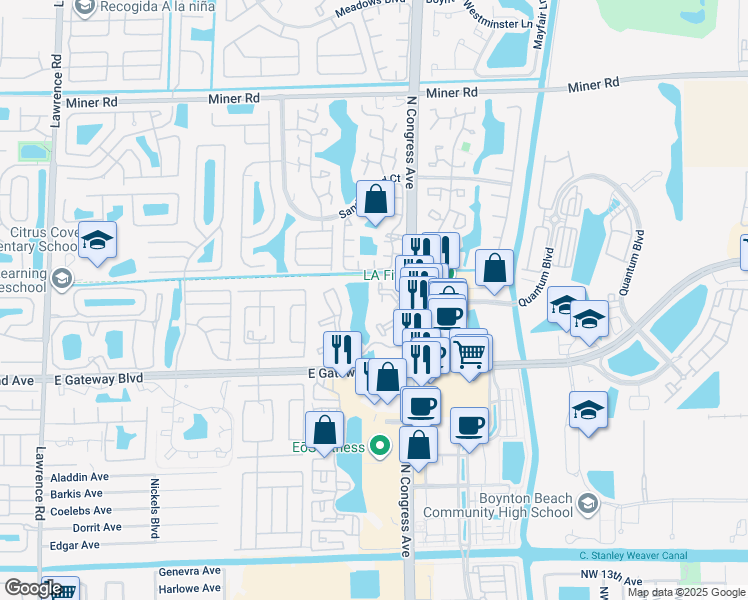 map of restaurants, bars, coffee shops, grocery stores, and more near 2305 North Congress Avenue in Boynton Beach