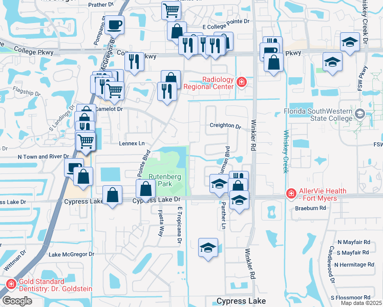 map of restaurants, bars, coffee shops, grocery stores, and more near 6158 Principia Drive in Fort Myers