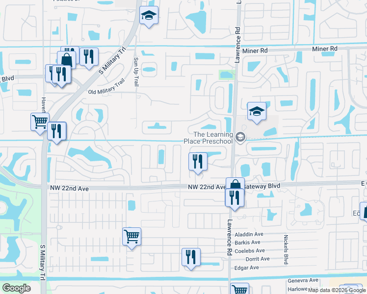 map of restaurants, bars, coffee shops, grocery stores, and more near 57 Sausalito Drive in Boynton Beach