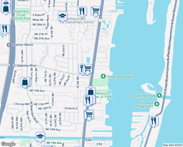 map of restaurants, bars, coffee shops, grocery stores, and more near 22 South Crossings Circle in Boynton Beach