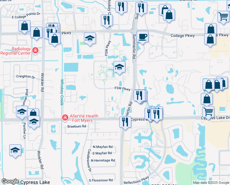 map of restaurants, bars, coffee shops, grocery stores, and more near Edison Pkwy in Fort Myers