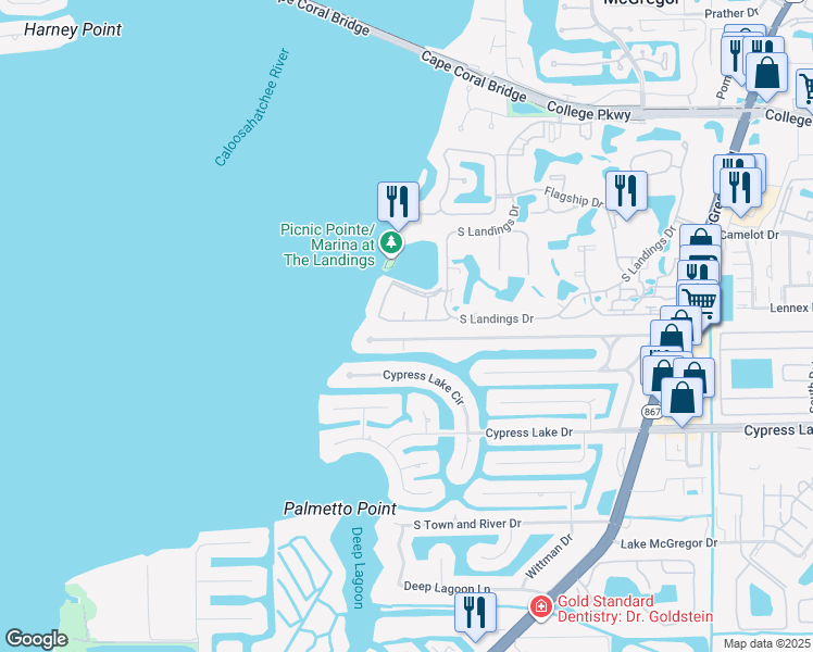 map of restaurants, bars, coffee shops, grocery stores, and more near 4986 Marlinspike Court in Fort Myers