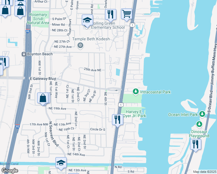 map of restaurants, bars, coffee shops, grocery stores, and more near 29 Crossings Circle in Boynton Beach