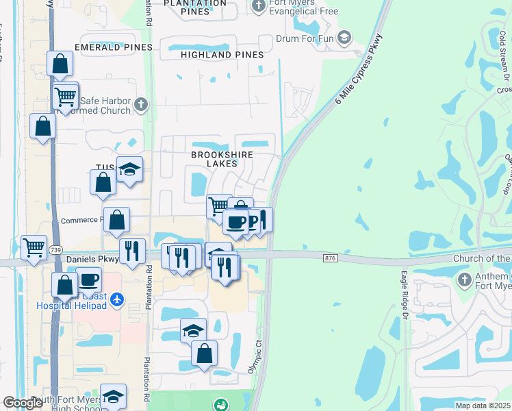 map of restaurants, bars, coffee shops, grocery stores, and more near 903 Whitehaven Lane in Fort Myers