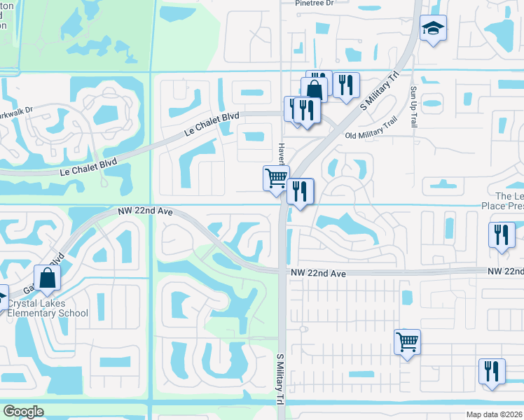 map of restaurants, bars, coffee shops, grocery stores, and more near 5131 Rosen Boulevard in Boynton Beach
