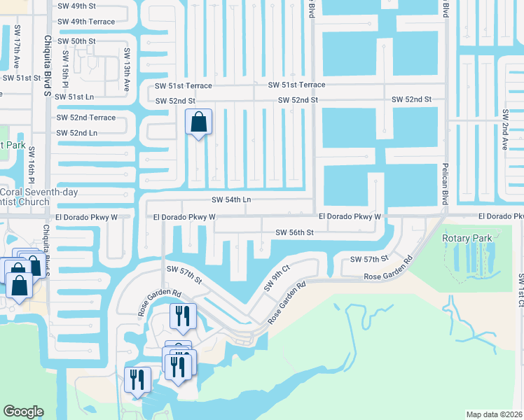map of restaurants, bars, coffee shops, grocery stores, and more near 913 El Dorado Parkway West in Cape Coral