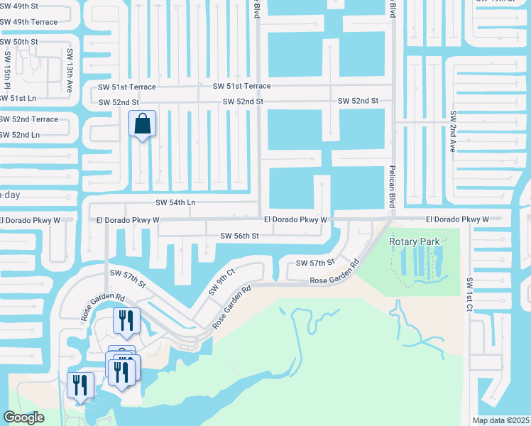 map of restaurants, bars, coffee shops, grocery stores, and more near 5425 Skyline Boulevard in Cape Coral