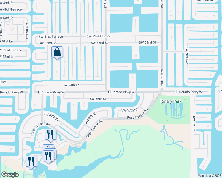 map of restaurants, bars, coffee shops, grocery stores, and more near 719 El Dorado Parkway West in Cape Coral