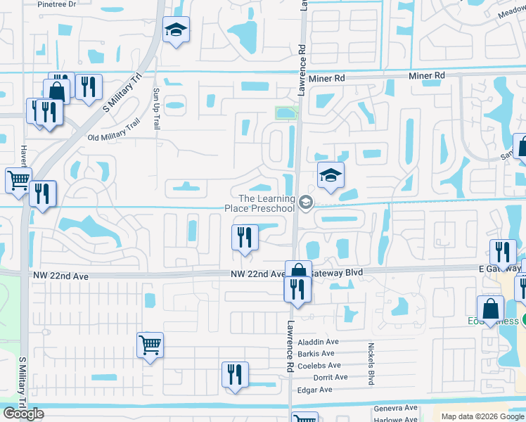 map of restaurants, bars, coffee shops, grocery stores, and more near 33 Sausalito Drive in Boynton Beach