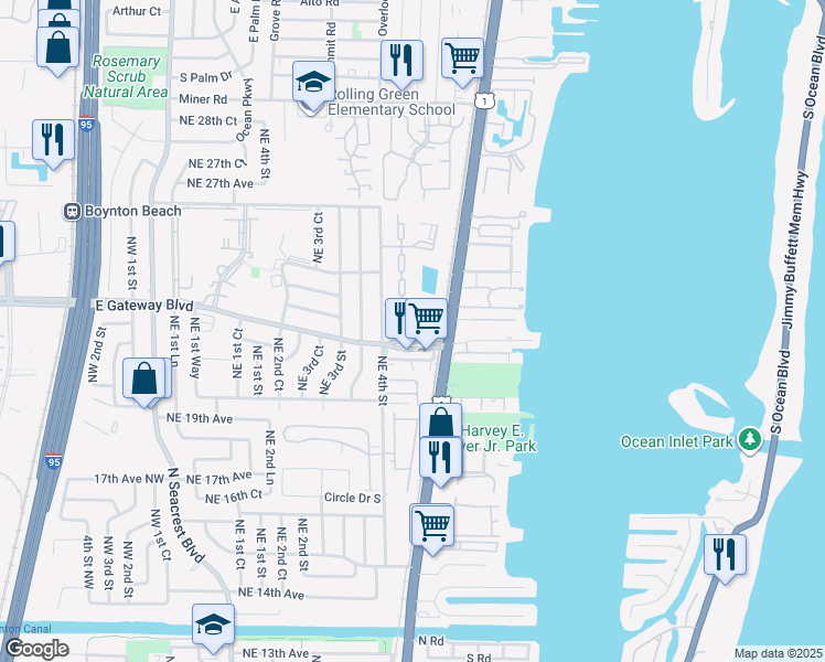 map of restaurants, bars, coffee shops, grocery stores, and more near 26 Crossings Circle in Boynton Beach