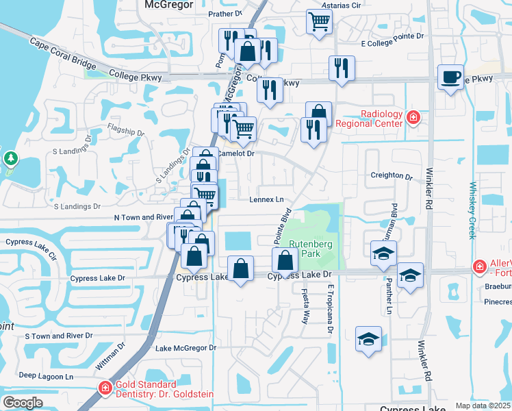 map of restaurants, bars, coffee shops, grocery stores, and more near 9320 Lennex Lane in Fort Myers