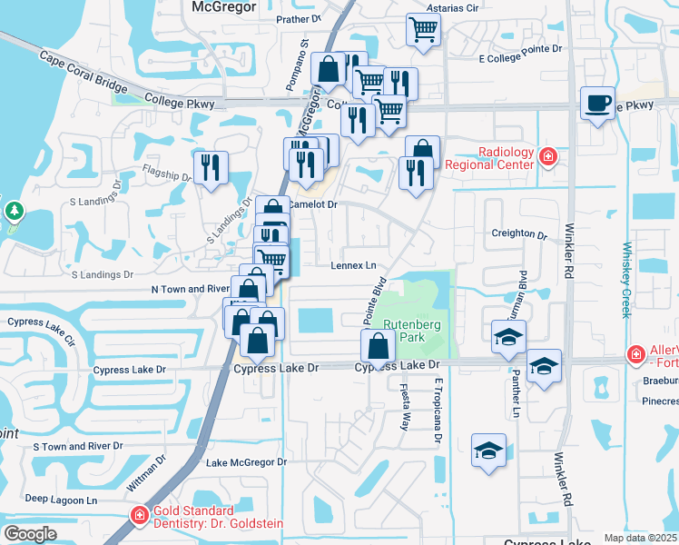 map of restaurants, bars, coffee shops, grocery stores, and more near 9320 Lennex Lane in Fort Myers