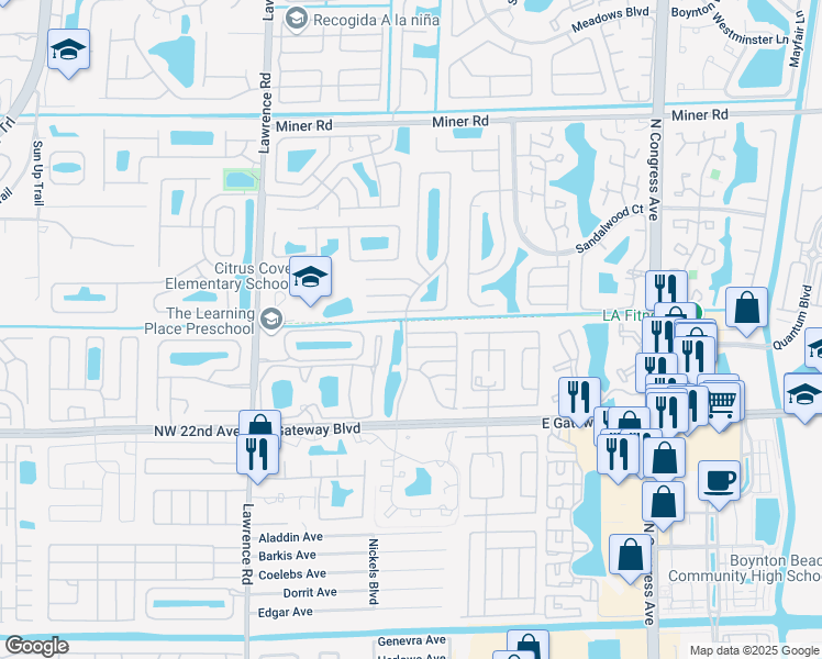 map of restaurants, bars, coffee shops, grocery stores, and more near 646 Sun Ray Court in Boynton Beach