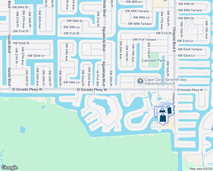map of restaurants, bars, coffee shops, grocery stores, and more near 5423 Agualinda Boulevard in Cape Coral