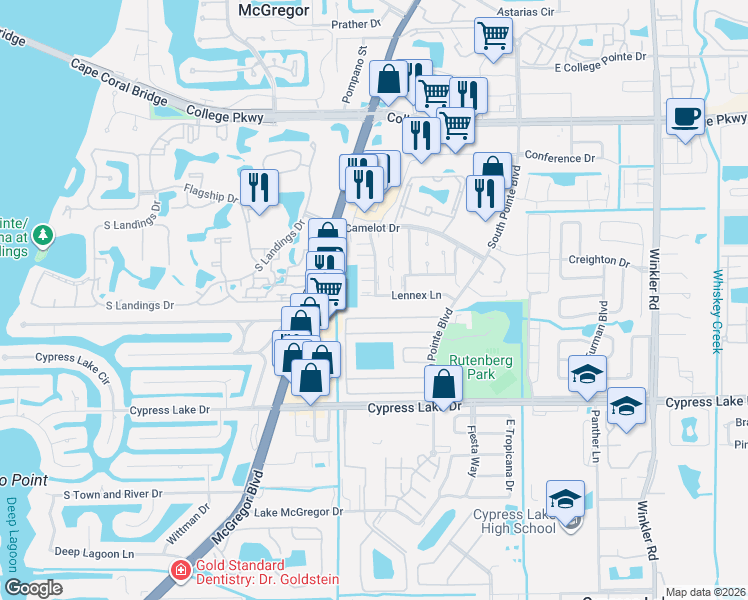 map of restaurants, bars, coffee shops, grocery stores, and more near 9409 Lennex Lane in Fort Myers