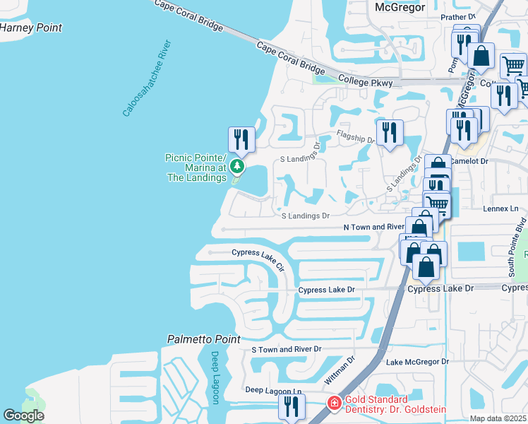 map of restaurants, bars, coffee shops, grocery stores, and more near 4841 Springline Drive in Fort Myers