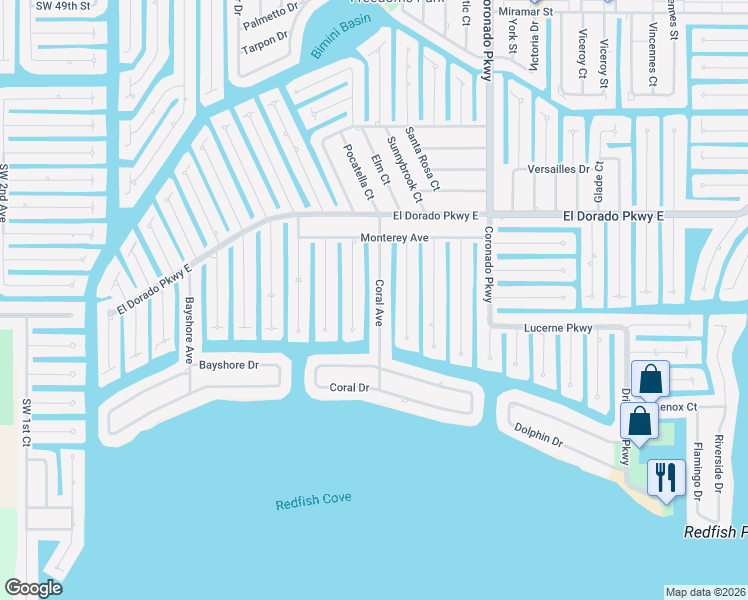 map of restaurants, bars, coffee shops, grocery stores, and more near 5348 Coral Ave in Cape Coral