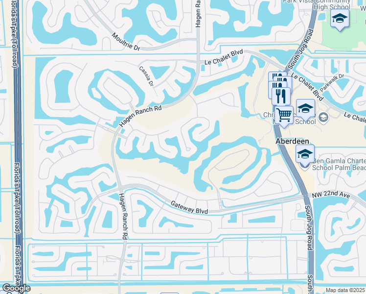map of restaurants, bars, coffee shops, grocery stores, and more near 7223 Ashford Lane in Boynton Beach